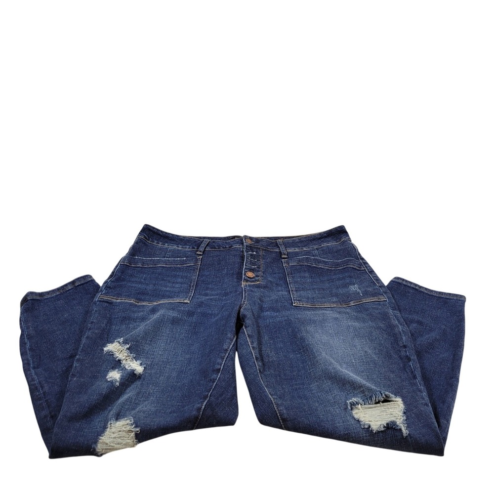 Judy Blue Skinny Jean Women 20W Blue Excellent Distress Button‎ Fly Patch Pocket